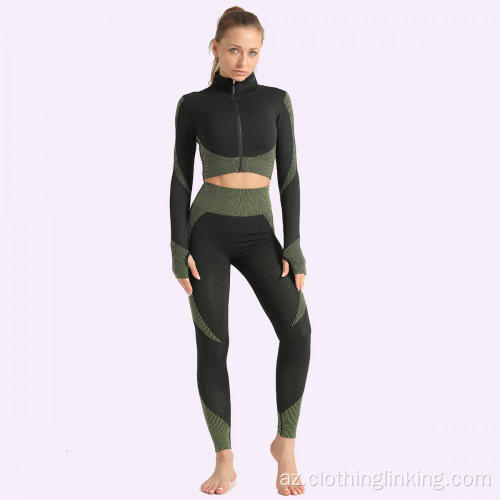 Yoga üstü tam zip turtleneck üstləri